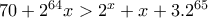 70+2^{64}x>2^x+x+3.2^{65}