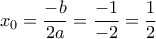 \displaystyle{x_0=\frac{-b}{2a}=\frac{-1}{-2}=\frac{1}{2}}