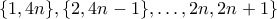\{1,4n\}, \{2,4n-1\},\ldots,2n,2n+1\}