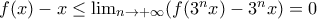 f(x)-x\leq \lim_{n\to +\infty} (f(3^nx)-3^nx)=0