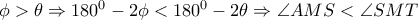  \phi >  \theta  \Rightarrow  180^0-2 \phi <180^0-2 \theta  \Rightarrow \angle AMS< \angle SMT 