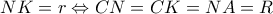 \displaystyle NK = r \Leftrightarrow CN = CK=NA = R