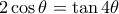   2\cos\theta=\tan4\theta