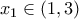 {{x}_{1}}\in (1,3)
