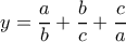 y=\dfrac{a}{b}+\dfrac{b}{c}+\dfrac{c}{a} y=\dfrac{a}{b}+\dfrac{b}{c}+\dfrac{c}{a}