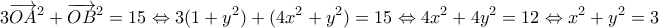 \displaystyle{3\overrightarrow {OA}^2 +\overrightarrow {OB}^2 = 15\Leftrightarrow 3(1+y^2)+(4x^2+y^2)=15\Leftrightarrow 4x^2+4y^2=12\Leftrightarrow x^2+y^2=3}