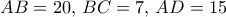 AB = 20,\,BC = 7,\,AD = 15