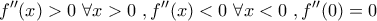 \displaystyle{f''(x)>0\ \forall x>0\,\,,f''(x)<0\ \forall x<0\,\,,f''(0)=0}