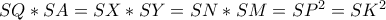 SQ*SA=SX*SY=SN*SM=SP^2=SK^2