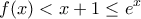 \displaystyle{f(x)<x+1\le {{e}^{x}}}