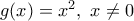 g(x)=x^2, \ x\neq 0