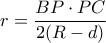 r = \dfrac{{BP \cdot PC}}{{2(R - d)}}