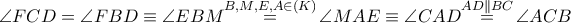 \angle FCD=\angle FBD\equiv \angle EBM\overset{B,M,E,A\in \left( K \right)}{\mathop{=}}\,\angle MAE\equiv \angle CAD\overset{AD\parallel BC}{\mathop{=}}\,\angle ACB
