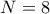 N = 8
