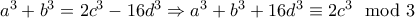 a^3+b^3=2c^3-16d^3\Rightarrow a^3+b^3+16d^3 \equiv 2c^3 \mod 3