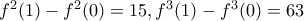 f^2(1)-f^2(0) = 15, f^3(1)-f^3(0) = 63