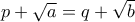 p+\sqrt a = q +\sqrt b
