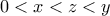 0<x<z<y