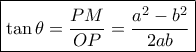 \boxed{\tan \theta = \frac{{PM}}{{OP}} = \frac{{{a^2} - {b^2}}}{{2ab}}} \boxed{\tan \theta = \frac{{PM}}{{OP}} = \frac{{{a^2} - {b^2}}}{{2ab}}}