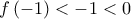 \displaystyle{f\left( -1 \right) < -1 <0}