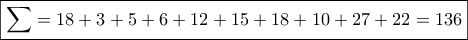 \boxed { \sum =18+3+5+6+12+15+18+10+27+22=136 }