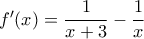 f'(x)=\dfrac{1}{x+3}-\dfrac{1}{x}