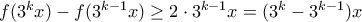 f(3^kx)-f(3^{k-1}x)\geq 2\cdot 3^{k-1}x=(3^{k}-3^{k-1})x