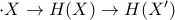 \cdot X\rightarrow H(X)\rightarrow H(X')