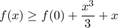 \displaystyle{f(x)\geq f(0)+\frac{x^3}{3}+x}