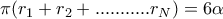 \pi (r_{1}+r_{2}+...........r_{N})=6\alpha \pi (r_{1}+r_{2}+...........r_{N})=6\alpha