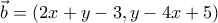 \vec{b}=\left(2x+y-3,y-4x+5 \right) \vec{b}=\left(2x+y-3,y-4x+5 \right)