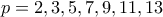 p=2,3,5,7,9,11,13 p=2,3,5,7,9,11,13