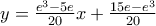 y=\frac{{{e}^{3}}-5e}{20}x+\frac{15e-{{e}^{3}}}{20}