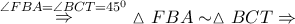 \mathop \Rightarrow \limits^{\angle FBA = \angle BCT = {{45}^0}} \vartriangle FBA \sim \vartriangle BCT \Rightarrow \mathop \Rightarrow \limits^{\angle FBA = \angle BCT = {{45}^0}} \vartriangle FBA \sim \vartriangle BCT \Rightarrow