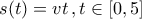 \displaystyle{s(t)=vt \,, t\in [0,5]}