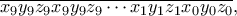 \displaystyle{\overline{x_9y_9z_9x_9y_9z_9\cdots x_1y_1z_1x_0y_0z_0},}