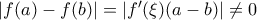 |f(a)-f(b)|= |f'(\xi)(a-b)|\ne 0