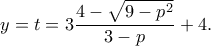 \displaystyle y = t = 3\frac{{4 - \sqrt {9 - {p^2}} }}{{3 - p}} + 4.