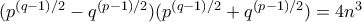 (p^{(q-1)/2} - q^{(p-1)/2})(p^{(q-1)/2} + q^{(p-1)/2}) = 4n^3