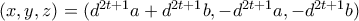 (x,y,z)=(d^{2t+1}a+d^{2t+1}b,-d^{2t+1}a,-d^{2t+1}b)