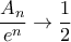 \displaystyle{\frac{A_{n}}{e^n}\to\frac{1}{2}}