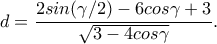 d=\dfrac{2sin(\gamma /2)-6cos\gamma +3}{\sqrt{3-4cos\gamma }}. d=\dfrac{2sin(\gamma /2)-6cos\gamma +3}{\sqrt{3-4cos\gamma }}.