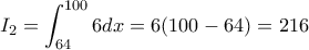 \displaystyle{I_2= \int_{64}^{100} 6dx= 6(100-64)=216}