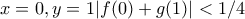x=0, y=1 |f(0)+g(1)|<1/4