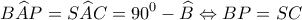 \displaystyle{B\widehat AP = S\widehat AC = {90^0} - \widehat B \Leftrightarrow BP = SC}