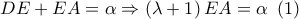 \displaystyle{DE + EA = \alpha  \Rightarrow \left( {\lambda  + 1} \right)EA = \alpha {\text{ }}\left( 1 \right)}