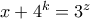 x+4^k=3^z