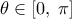  \displaystyle \theta  \in \left[ {0,\;\pi } \right]