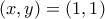 \left( {x,y} \right) = \left( {1,1} \right)