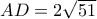 AD = 2\sqrt {51}